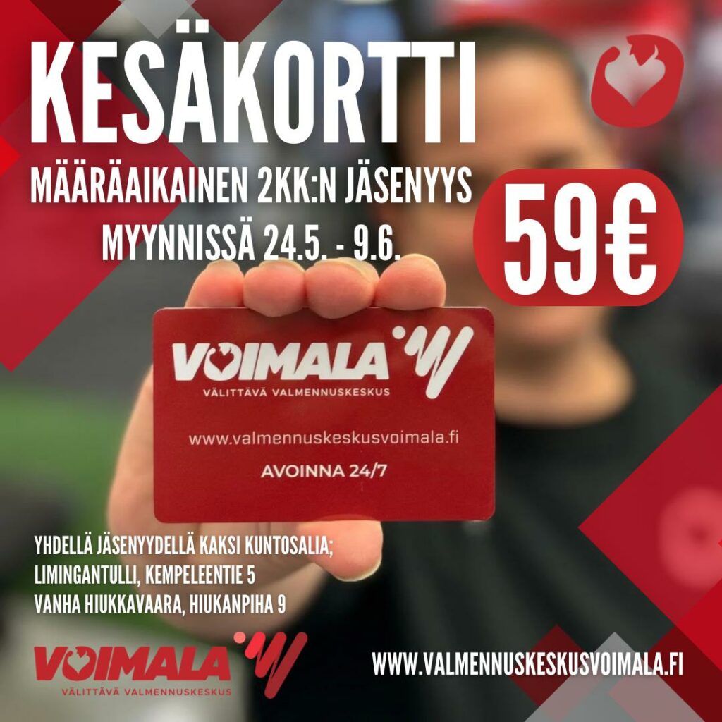 Kesäkortti mainos Kuntosalille määräaikainen 2kk jäsenyys hintaan 59€